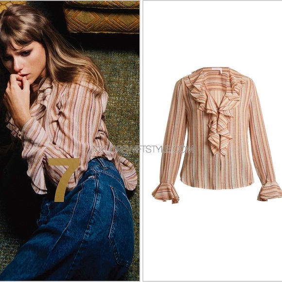 SEE BY CHLOE |Ruffled Stripe Gauze Top ASO Taylor Swift Midnights Album in Sz 42 - Picture 1 of 8